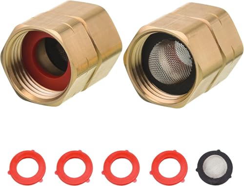 M MINGLE Gartenschlauch-Adapter, Innengewinde auf Innengewinde, 3/4-Zoll-Messing-Anschlussstücke mit doppeltem Drehgelenk, 2er-Pack mit extra 4 Unterlegscheiben und 1 Filter von M MINGLE