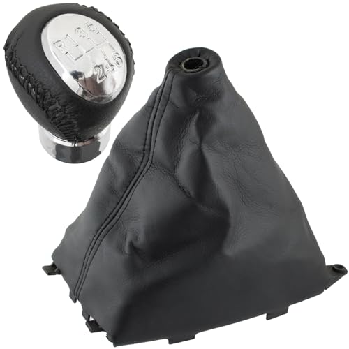 M MODECAR - Kompatibel mit Mazda 6 GG/GY 02-08 Schalthebelknauf SCHWARZES LEDER 6 GÄNGE + Schaltsack + 2x Rahmen SET für GR65-46-040, von M MODECAR