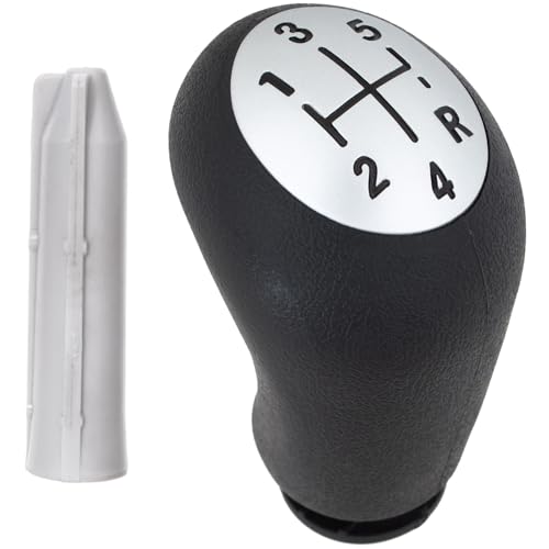 M MODECAR - Kompatibel mit Renault Clio II III IV Schalthebelknauf 5 GÄNGE SCHWARZ + SILBER + Adapter/Übergangsstück für Schalthebelknauf 2 Stk. SET für 8200079112, von M MODECAR