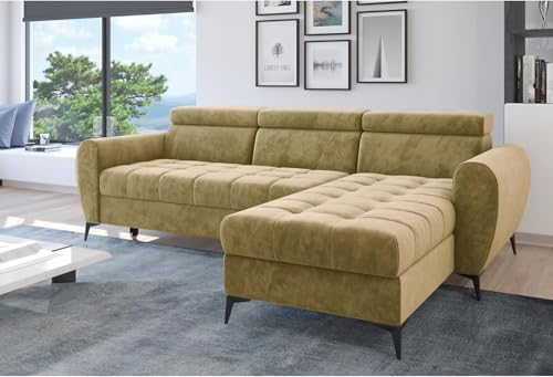 Ecksofa mit Schlaffunktion Bjorn - Modern Sofa 3 Sitzen mit klappbare Kopfstützen - Universale Schlafcouch L-Form - MODERNO - Creme von Moderno Meble