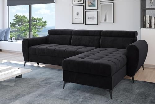 Ecksofa mit Schlaffunktion Bjorn - Modern Sofa 3 Sitzen mit klappbare Kopfstützen - Universale Schlafcouch L-Form - MODERNO - Dunkel Grau von Moderno Meble
