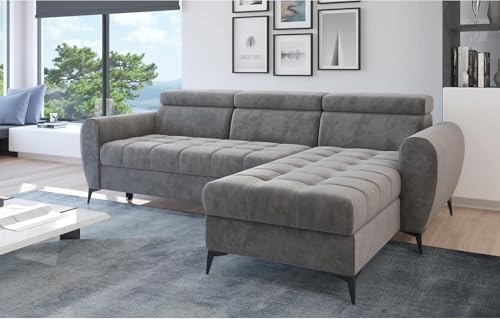 Ecksofa mit Schlaffunktion Bjorn - Modern Sofa 3 Sitzen mit klappbare Kopfstützen - Universale Schlafcouch L-Form - MODERNO - Hell Grau von Moderno Meble