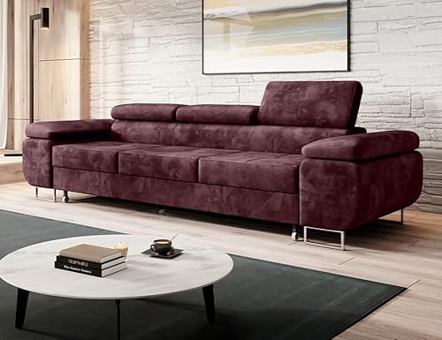 MODERNO 3-Sitzer Sofa mit Schlaffunktion NORBERG - Couch Schlafsofa - Schlafcouch Moderne Möbel ins Wohnzimmer - 276x98x87 cm - Rotwein - Monolith 69 von Moderno Meble