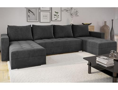 MODERNO Ecksofa mit Schlaffunktion und Bettkasten FORSET U - Sofa mit +3 Sitzen - Schlafcouch Wohnlandschaft U Form - Modern Couch 301x145x80 cm - Big Sofa XXL Graphit von Moderno Meble