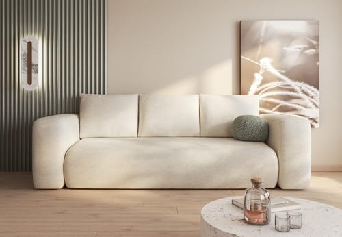 MODERNO Sofa mit Schlaffunktion und Bettkasten - Boucle Sofa mit 3 Sitzen und Robusten Überzug - Schlafcouch LAMBI - Modern Couch - 263x91x95 cm - Dunkel Creme - Lambi 08 von Moderno Meble