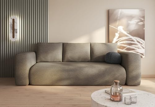 MODERNO Sofa mit Schlaffunktion und Bettkasten - Boucle Sofa mit 3 Sitzen und Robusten Überzug - Schlafcouch LAMBI - Modern Couch - 263x91x95 cm - Grau Beige - Lambi 03 von Moderno Meble
