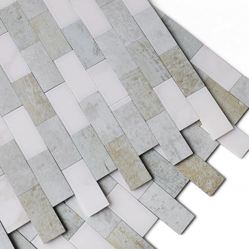 M MOFIT 3d Metro Mosaik Fliesen Selbstklebend Steinoptik Matte,Fliesenaufkleber Marmor Optik Ziegel Fliesen Wand Aufkleber (Grauer Rost,10 Stücke) von M MOFIT