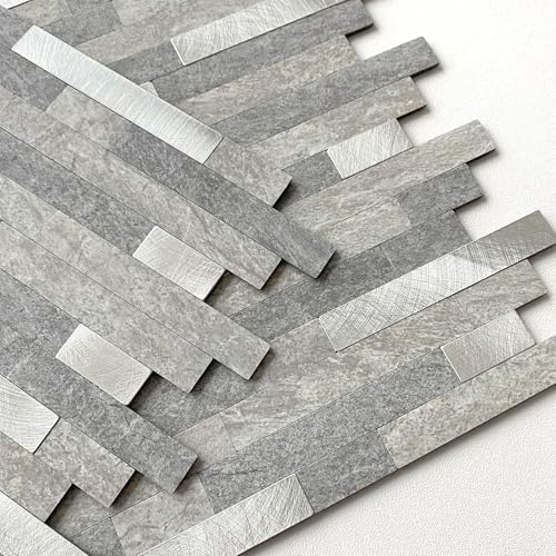 M MOFIT 3d Selbstklebende Fliesen Fliesenaufkleber Wandfliese Küche Mosaikfliesen Steinoptik Bad Wasserdicht(5 Matten,Grau) von M MOFIT