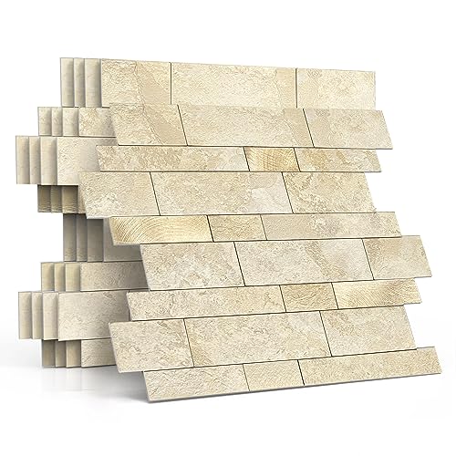 M MOFIT 3d Selbstklebende Wandfliesen Küche,Matte Marmor Mosaikfliesen Selbstklebend Steinoptik Metro Fliesen Ziegel Wandaufkleber Bad Wasserdichte(5 Matten,Beige） von M MOFIT