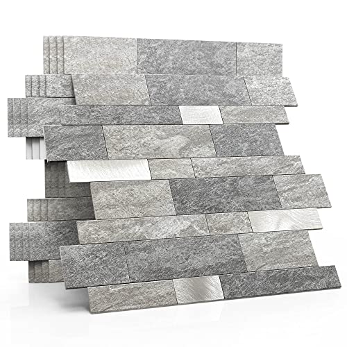 M MOFIT 3d Selbstklebende Wandfliesen Küche,Matte Marmor Mosaikfliesen Selbstklebend Steinoptik Metro Fliesen Ziegel Wandaufkleber Bad Wasserdichte(5 Matten,Grau） von M MOFIT
