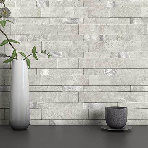 M MOFIT 3d Selbstklebende Wandfliesen Küche,Matte Marmor Mosaikfliesen Selbstklebend Steinoptik Metro Fliesen Ziegel Wandaufkleber Bad Wasserdichte(5 Matten,Zementgrau） von M MOFIT