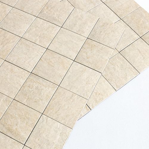 M MOFIT Fliesenaufkleber Mosaik Steinoptik Quadratisch Matte,Selbstklebende Fliesen Bad Küchenwand Panel(Beige 10 Stück) von M MOFIT