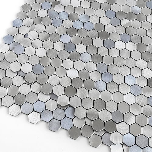 M MOFIT Kleine Fliesen Mosaik Aufkleber,Selbstklebende Wandfliesen Küche Sechseckige Kaminfliesen HitzebestäNdig(Blau Grau 10 Stück) von M MOFIT