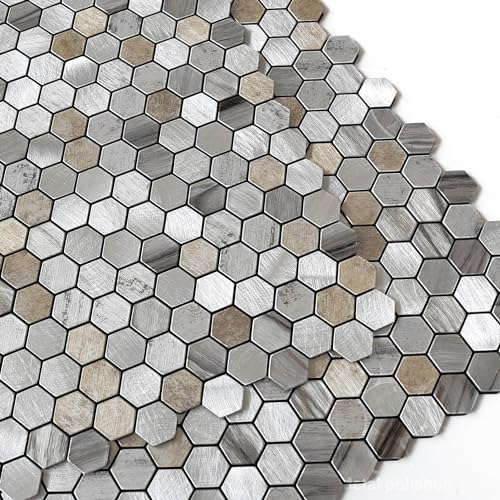M MOFIT Kleine Fliesen Mosaik Aufkleber,Selbstklebende Wandfliesen Küche Sechseckige Kaminfliesen HitzebestäNdig(Grau 10 Stück) von M MOFIT