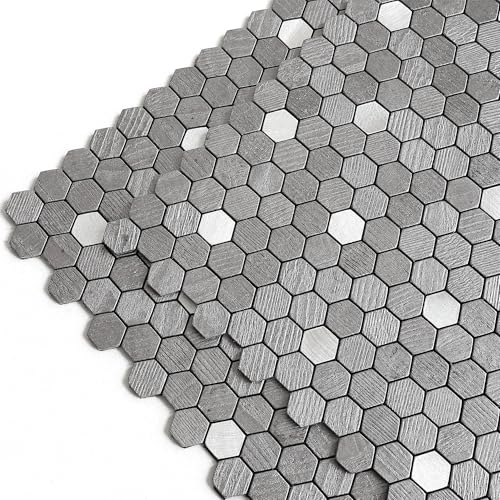 M MOFIT Kleine Fliesen Mosaik Aufkleber,Selbstklebende Wandfliesen Küche Sechseckige Kaminfliesen HitzebestäNdig(Schwarz Silber 5 Stück) von M MOFIT