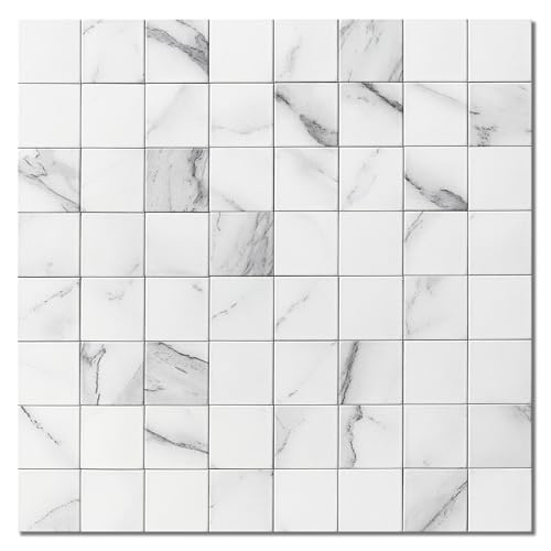 M MOFIT Marmor Fliesenaufkleber Mosaik Klebefliesen Selbstklebende Wandfliesen für Küchen Bad Wasserdicht(Weiß 5 Stücke) von M MOFIT