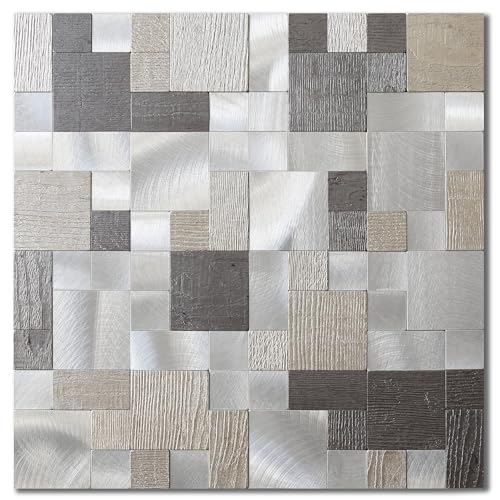M MOFIT Marmor Mosaik Fliesenaufkleber Quadratisch,Selbstklebende Fliesen Küche Wand 3d Fliesen Bad Selbstklebend Wasserdichte(10 Matten,Grauer Mix) von M MOFIT