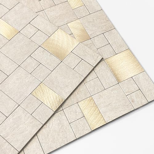 M MOFIT Marmor Mosaik Fliesenaufkleber Quadratisch,Selbstklebende Fliesen Küche Wand 3d Fliesen Bad Selbstklebend Wasserdichte(5 Matten,Beige) von M MOFIT