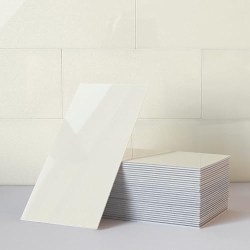 M MOFIT Metro Fiesen Selbstklebend Groß bBad,Fliesenaufkleber Wasserdicht Glasoptik Selbstklebende Wandfliesen Glänzend CM 10x20(Beige 23 Stücke) von M MOFIT