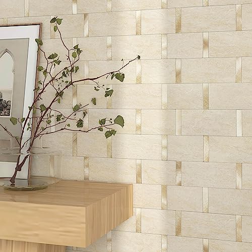M MOFIT Metro Fliesen Selbstklebend Küche,Marmor Selbstklebend Wandfliesen Metall Fliesenaufkleber Bad Wasserdicht Hitzebeständig Große Fliesen Wand(10 Matte,Beige) von M MOFIT