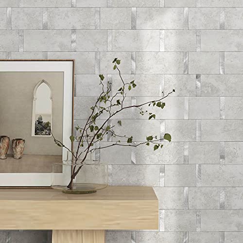 M MOFIT Metro Fliesen Selbstklebend Küche,Marmor Selbstklebend Wandfliesen Metall Fliesenaufkleber Bad Wasserdicht Hitzebeständig Große Fliesen Wand(10 Matte,Grau) von M MOFIT