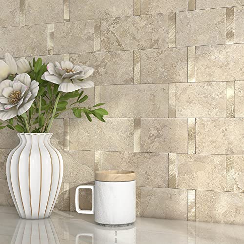 M MOFIT Metro Fliesen Selbstklebend Küche,Marmor Selbstklebend Wandfliesen Metall Fliesenaufkleber Bad Wasserdicht Hitzebeständig Große Fliesen Wand(5 Matte,Rostiges Beige) von M MOFIT