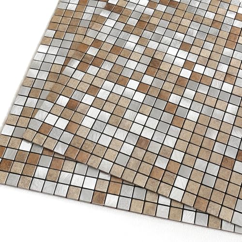 M MOFIT Mini Metallfliesen Selbstklebend Wandfliesen,Mosaik Fliesenaufkleber Selbstklebende Fliesen Quadratisch Küche Bad（Brauner Mix,5 Stücke) von M MOFIT