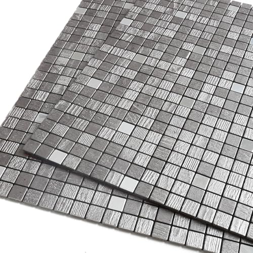 M MOFIT Mini Metallfliesen Selbstklebend Wandfliesen,Mosaik Fliesenaufkleber Selbstklebende Fliesen Quadratisch Küche Bad（Dunkelgrau,10 Stücke) von M MOFIT