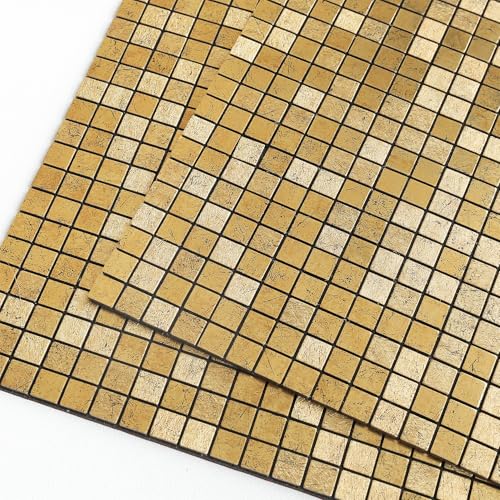 M MOFIT Mini Metallfliesen Selbstklebend Wandfliesen,Mosaik Fliesenaufkleber Selbstklebende Fliesen Quadratisch Küche Bad（Goldfolie,5 Stücke) von M MOFIT