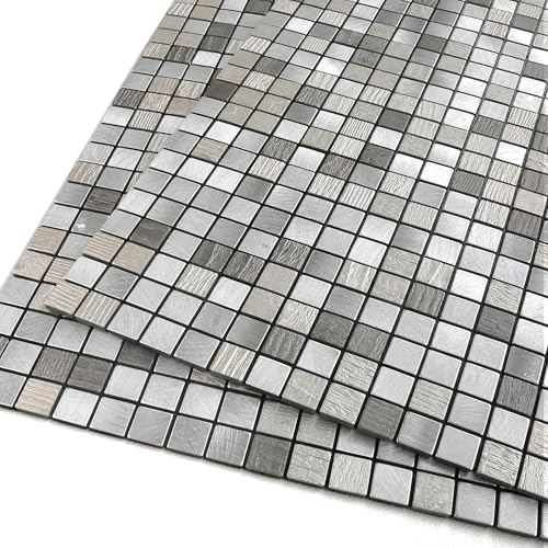 M MOFIT Mini Metallfliesen Selbstklebend Wandfliesen,Mosaik Fliesenaufkleber Selbstklebende Fliesen Quadratisch Küche Bad（Hellgrau,5 Stücke) von M MOFIT
