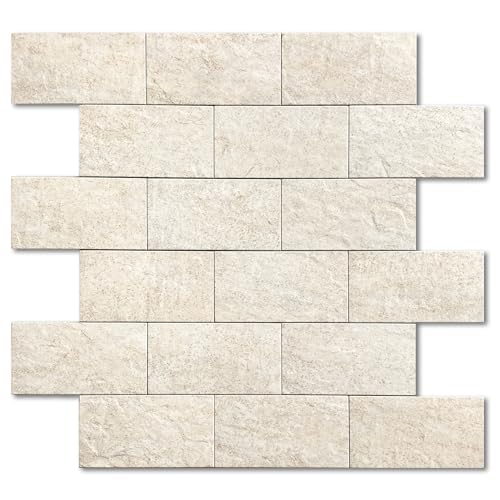 M MOFIT Mosaikfliesen Matte U Bahn Fliesen Selbstklebend,Fliesenaufkleber Marmor Optik Selbstklebende Fliesen Wasserdicht (Beige 10 Stück) von M MOFIT