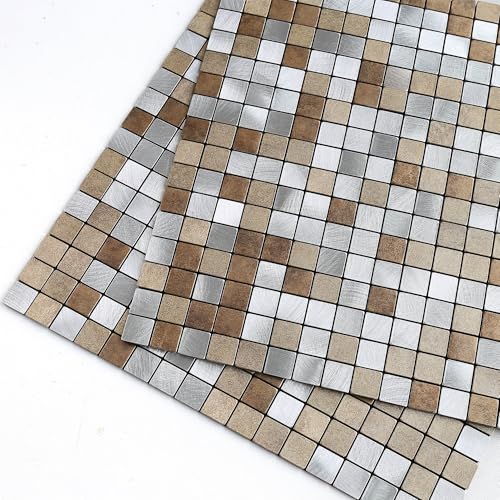 M MOFIT Mosaikfliesen Selbstklebend Küche,3d Selbstklebende Wandfliesen Aufkleber Metallfliesen Quadratisch(Brauner Mix 10 Stück) von M MOFIT