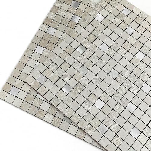 M MOFIT Mosaikfliesen Selbstklebend Küche,3d Selbstklebende Wandfliesen Aufkleber Metallfliesen Quadratisch(Champagner Silber 10 Stück) von M MOFIT