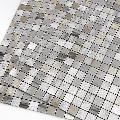 M MOFIT Mosaikfliesen Selbstklebend Küche,3d Selbstklebende Wandfliesen Aufkleber Metallfliesen Quadratisch(Grau 10 Stück) von M MOFIT