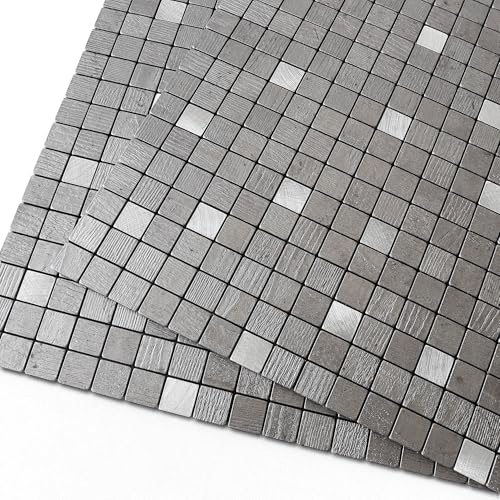 M MOFIT Mosaikfliesen Selbstklebend Küche,3d Selbstklebende Wandfliesen Aufkleber Metallfliesen Quadratisch(Schwarz Silber 10 Stück) von M MOFIT