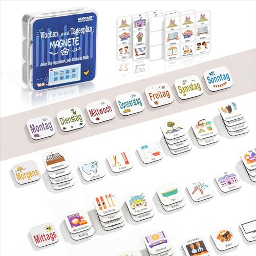 M MORCART Kinder Wochenplaner - 96 Tagesplaner Kinder Routine Magnete - Wasserfester Piktogram Magnete - Schultüte Füllung und Geburtstagsgeschenk - Aufgabenplaner Kühlschrankmagnete von MORCART