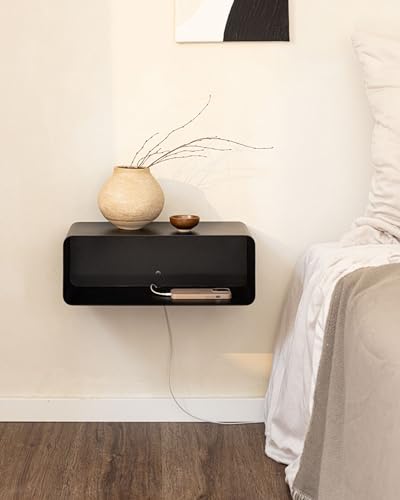Metallbude Hängender Nachttisch NELIO Schwarz - Moderner schwebender Nachtschrank aus Metall - Kratz-, Stoß- & Schlagfest - 47x17x25 cm von M Metallbude