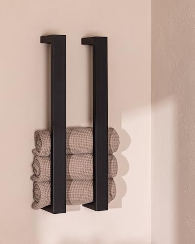 Metallbude Handtuchhalter NALI - 2er Set Schwarz - Wandmontage - Pulverbeschichtetes Stahlrohr - Kratz-, Stoß- & Schlagfest - 4x10x50 cm von M Metallbude