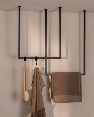 Metallbude Handtuchhalter TENSI - 2er Set Schwarz - Deckenmontage - Pulverbeschichtetes Stahlrohr - Kratz-, Stoß- & Schlagfest - 60x50 cm & 80x50 cm von M Metallbude