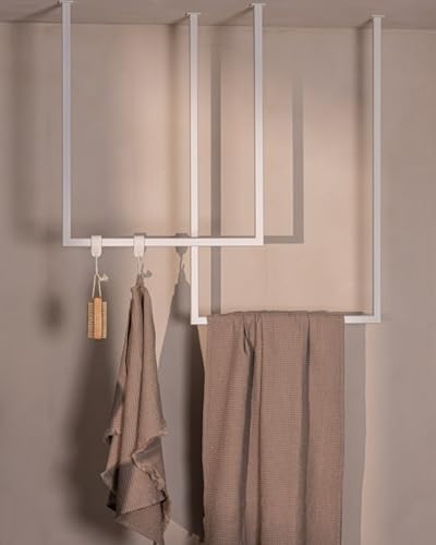 Metallbude Handtuchhalter TENSI - 2er Set Weiß - Deckenmontage - Pulverbeschichtetes Stahlrohr - Kratz-, Stoß- & Schlagfest - 60x50 cm & 80x50 cm von M Metallbude