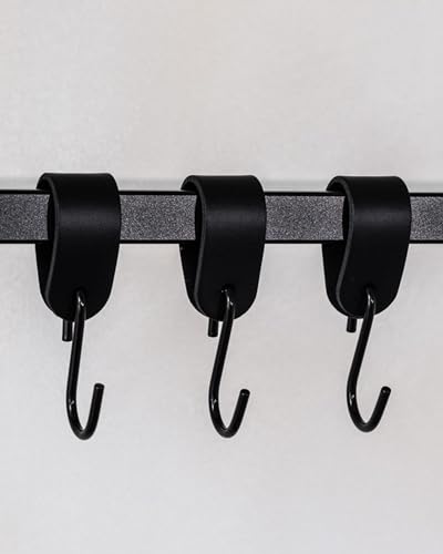Metallbude Kleiderhaken mit Lederschlaufe 3er Set in Schwarz/Schwarz - Garderobenhaken aus pulverbeschichtetem Metall für stilvolle Aufbewahrung von Kleidung und Accessoires von M Metallbude