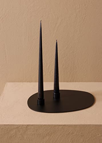 Metallbude NOA L Kerzenhalter Set: 1 Dekotablett und 2 Halter Schwarz - Hochwertiger Kerzenständer aus pulverbeschichtetem Metall in minimalistischem Design - Perfekt für Zuhause oder als Geschenk von M Metallbude