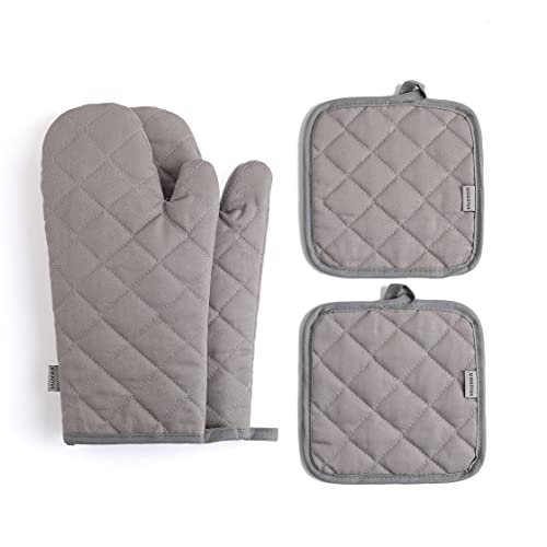 Ofenhandschuhe und Topflappen, Topflappen und Ofenhandschuhe, 100 % Baumwollfutter, strapazierfähige Kochhandschuhe, rutschfester, strukturierter Griff, Mikrowelle – 4 Stück, grau von M MIAOYAN