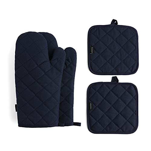 Ofenhandschuhe und Topflappen, Topflappen und Ofenhandschuhe, 100 % Baumwollfutter, strapazierfähige Kochhandschuhe, rutschfester, strukturierter Griff, Ofen, Mikrowelle – 4 Stück blau von M MIAOYAN