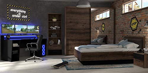 Jugendzimmer Tezaur Jacky - Gaming Zimmer Komplett Set, in Schlammeiche- Schwarzeiche, Matratze & Lattenrost optional - Verschiedene Set Varianten (5 teilig mit Gaming Tisch) von M Möbel-Direkt Deutschlands schnelle Möbel