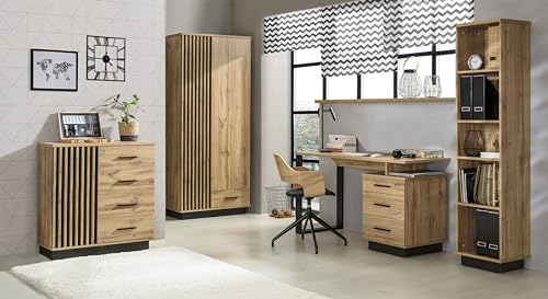 M Möbel-Direkt Deutschlands schnelle Möbel Komplettlösung fürs Büro: Lamelo Büromöbel in Eiche Wotan und Schwarzu mit ABS Kanten - Verschiedene Set Varianten wählbar (4 teilig) von M Möbel-Direkt Deutschlands schnelle Möbel