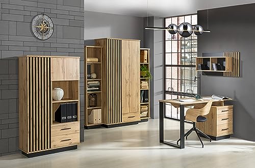 M Möbel-Direkt Deutschlands schnelle Möbel Komplettlösung fürs Büro: Lamelo Büromöbel in Eiche Wotan und Schwarzu mit ABS Kanten - Verschiedene Set Varianten wählbar (6 teilig) von M Möbel-Direkt Deutschlands schnelle Möbel