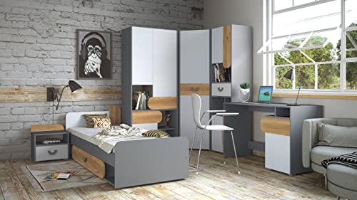 Modernes Jugendzimmer Carini 6 teilig – Kinderzimmer in Graphit, Eiche und Weiß, Komplettset mit Jugendbett 195 x 80 cm, 2 Kleiderschränke, Schreibtisch, Regal- Schrank, Nachttisch Modernes Jugendzimmer Carini 6 teilig – Kinderzimmer in Graphit, Eiche und Weiß, Komplettset mit Jugendbett 195 x 80 cm, 2 Kleiderschränke, Schreibtisch, Regal- Schrank, Nachttisch von M Möbel-Direkt Deutschlands schnelle Möbel