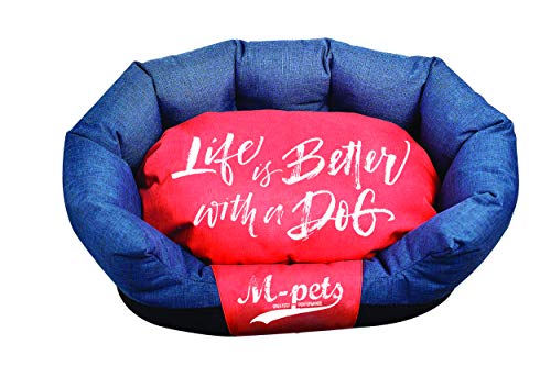 M-PETS Prague Weiches Bett aus Stoff mit abnehmbarem Kissen, Grau und Orange, Maße: 75 x 50 x 26 cm von M-PETS