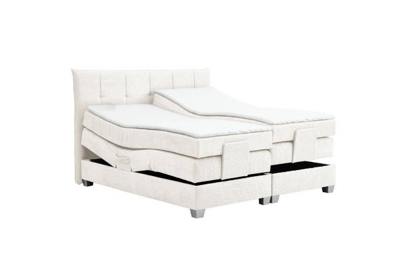 M-Punkt24 Boxspringbett ADRIA (140x200 cm, Boucle Weiß), Mit Motor inkl. Matratze und Topper von M-Punkt24